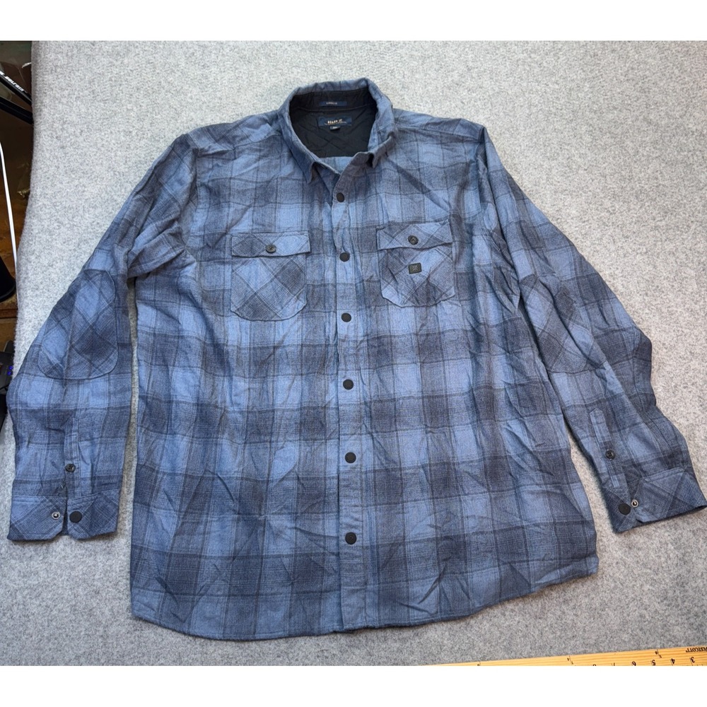 Roark Flannel Shirt XXL Blue Gray Blue Plaid Classic Fit Organic‎ Cotton snap